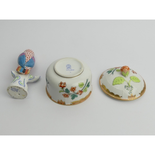 245 - Herend porcelain fishnet owl and a floral Herend trinket box, owl 13.5cm. UK Postage £12.