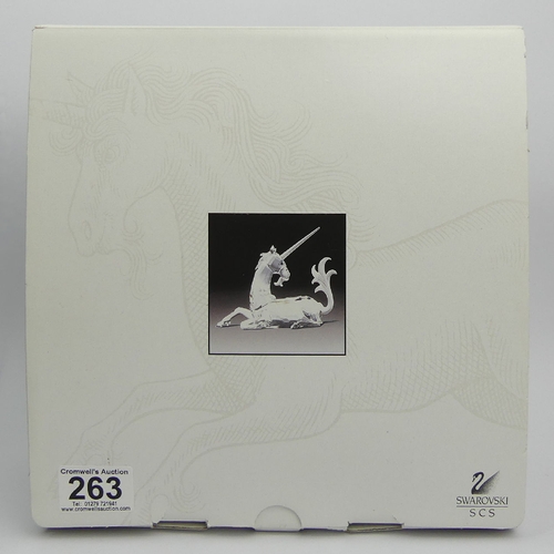 263 - Swarovski crystal SCS 1996 Unicorn figure in the original box with certificate, 11cm. UK Postage £14... 