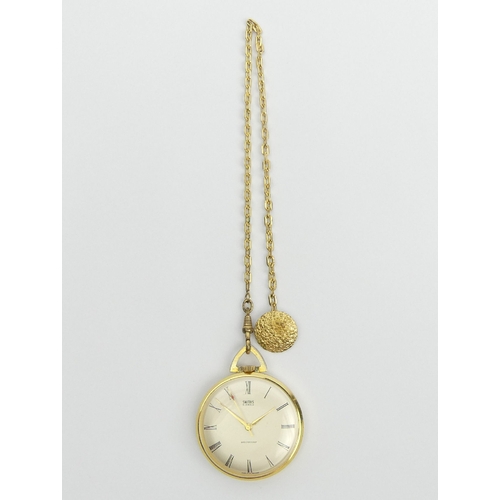 80 - Smiths gold plated manual wind pocket watch and Albert chain, watch 50mm long. UK Postage £12.