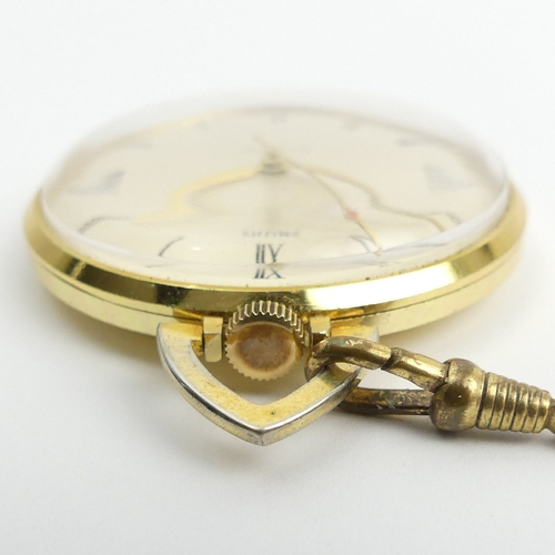 80 - Smiths gold plated manual wind pocket watch and Albert chain, watch 50mm long. UK Postage £12.