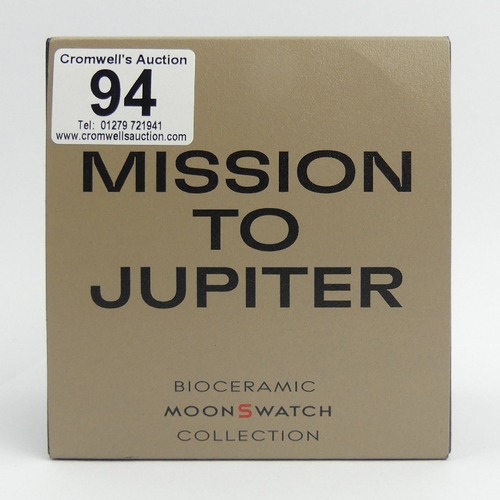 94 - Swatch X Omega Mission to Jupiter, Bio-Ceramic Moonswatch, papers and box. UK Postage £12.