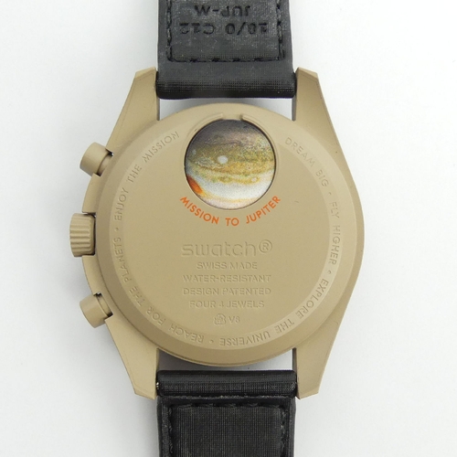 94 - Swatch X Omega Mission to Jupiter, Bio-Ceramic Moonswatch, papers and box. UK Postage £12.