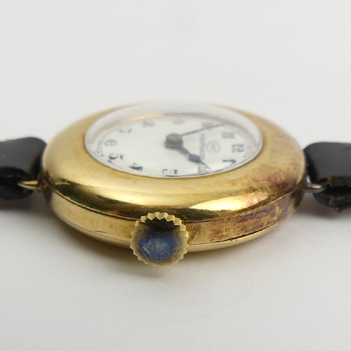 96 - 18ct gold I.W.C. Trench watch with a Peerless movement case, Glasgow 1924, 28mm including button. UK... 