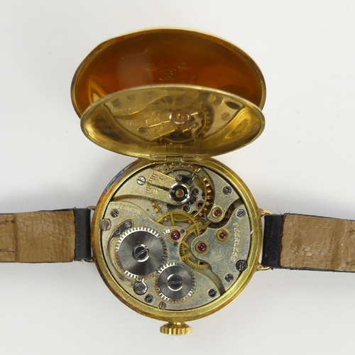 96 - 18ct gold I.W.C. Trench watch with a Peerless movement case, Glasgow 1924, 28mm including button. UK... 