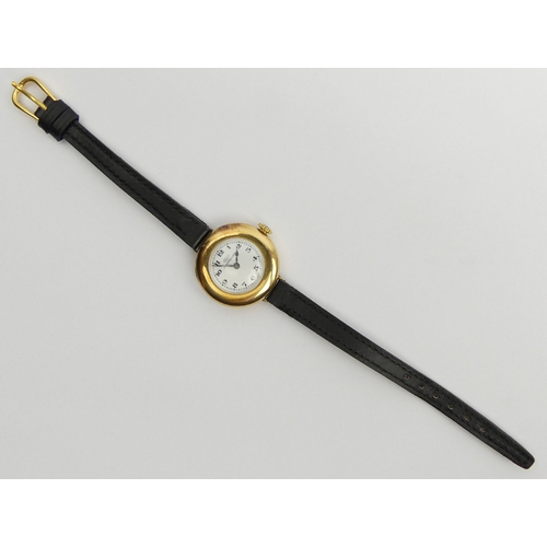 96 - 18ct gold I.W.C. Trench watch with a Peerless movement case, Glasgow 1924, 28mm including button. UK... 