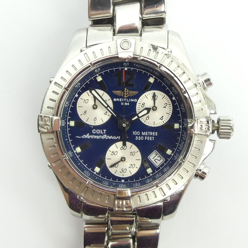 Breitling Colt Chrome Ocean blue dial stainless steel chromometer 40mm wide. UK Postage 14. Condit