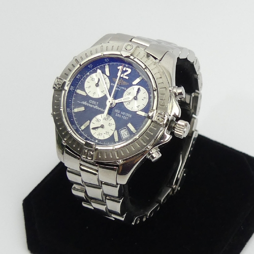 99 - Breitling Colt Chrome Ocean blue dial stainless steel chromometer, 40mm wide. UK Postage £14.
Condit... 