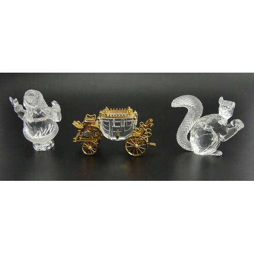 287 - Swarovski 10th Anniversary Edition Squirrel, Father Christmas and a Stage Coach, squirrel 5.8cm. UK ... 