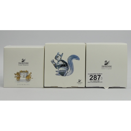 287 - Swarovski 10th Anniversary Edition Squirrel, Father Christmas and a Stage Coach, squirrel 5.8cm. UK ... 