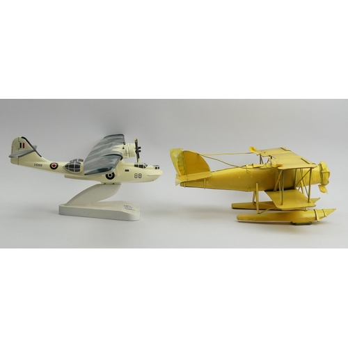 305 - A hand made wooden sea plane and a model metal seaplane, wooden 53cm wide.  Collection only.