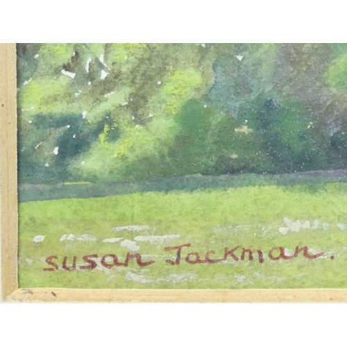 332 - A framed and glazed watercolour of a rural landscape, signed Susan Jackman,
88 x 56cm.  Collection o... 