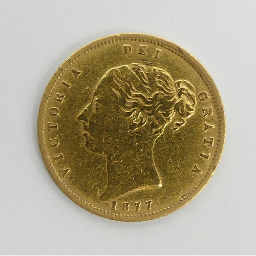 102 - Queen Victoria Shield Back half sovereign 1877. UK Postage £12.