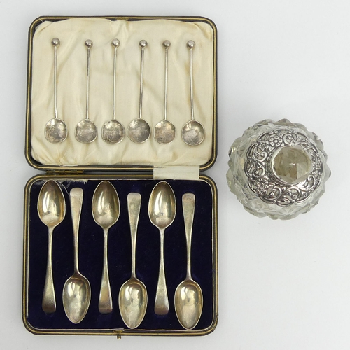 112 - A set of silver teaspoons, London 1925, a set of silver coffee spoons, London 1960 and a silver and ... 