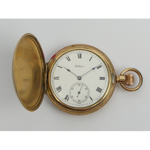 78 - Waltham gold plated full hunter pocket watch, 63 x 46mm. UK Postage £12.