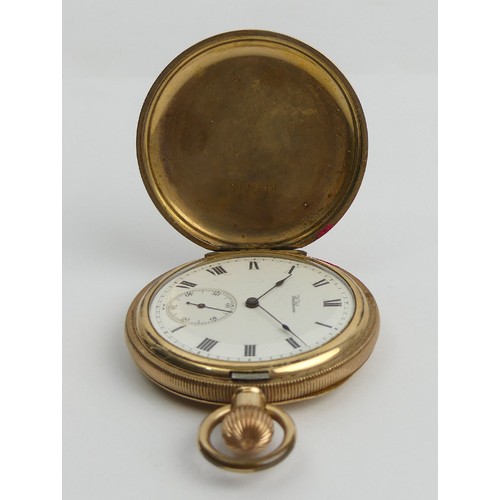 78 - Waltham gold plated full hunter pocket watch, 63 x 46mm. UK Postage £12.