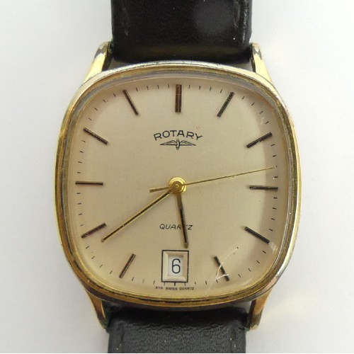 86 - Gents Rotary gold tone watch, an Art Deco Tank watch and a Ladies Rotary manual wind watch, Tank 40 ... 