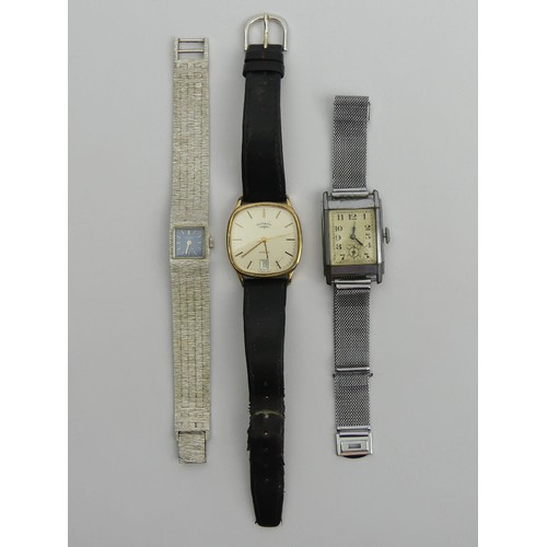 86 - Gents Rotary gold tone watch, an Art Deco Tank watch and a Ladies Rotary manual wind watch, Tank 40 ... 