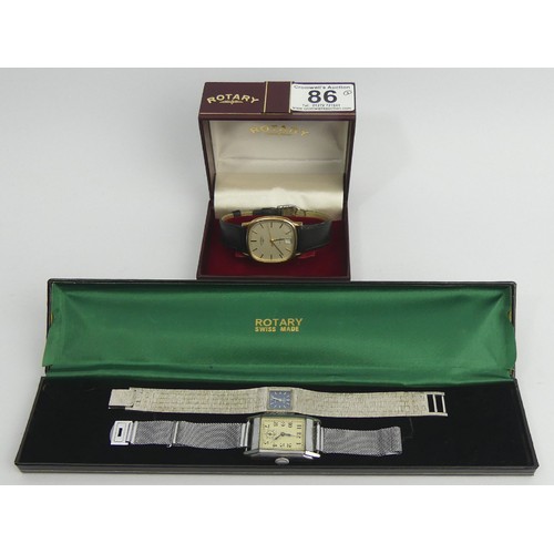 86 - Gents Rotary gold tone watch, an Art Deco Tank watch and a Ladies Rotary manual wind watch, Tank 40 ... 