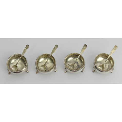 108 - A set of four silver salts and spoons, Sheffield 1902, 216 grams. UK Postage £12.