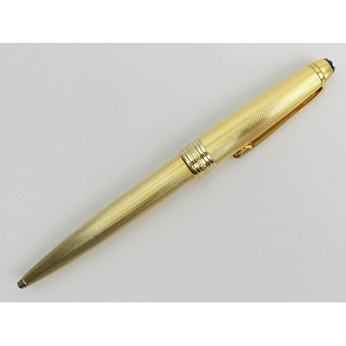 154 - Mont Blanc gold plated Meisterstuck ballpoint pen, 13.2cm. UK Postage £12.