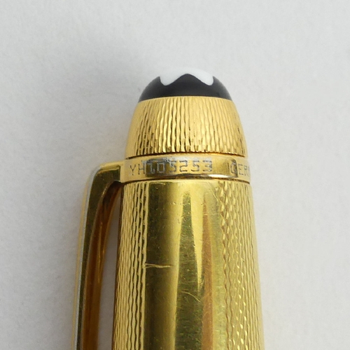 154 - Mont Blanc gold plated Meisterstuck ballpoint pen, 13.2cm. UK Postage £12.