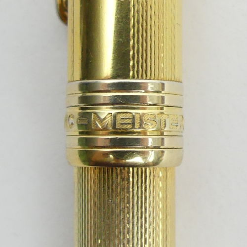 154 - Mont Blanc gold plated Meisterstuck ballpoint pen, 13.2cm. UK Postage £12.