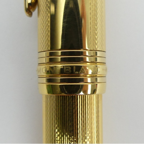 156 - Mont Blanc Meisterstuck gold plated fountain pen M.I.B., 14cm. UK Postage £12.