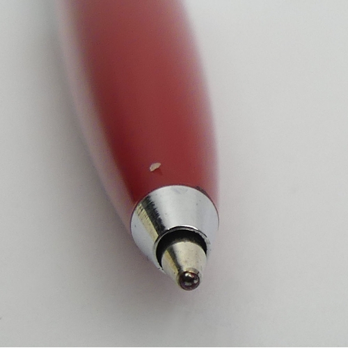 157 - Unusual Mont Blanc stainless steel and red ballpoint pen, No 692, 13.2cm, UK Postage £12.