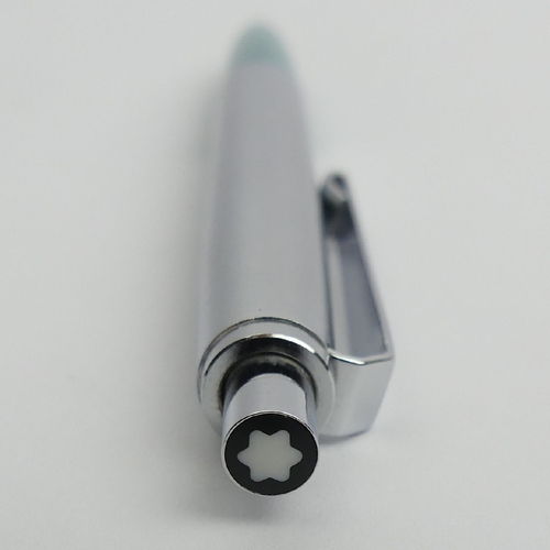 160 - Unusual Mont Blanc steel and turquoise ballpoint pen No 692, 13.2cm, UK Postage £12.