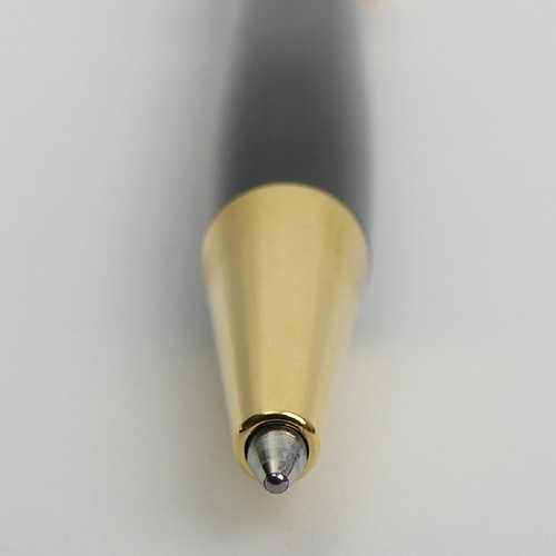 161 - Mont Blanc Meisterstuck black and gold ballpoint pen, 13.5cm. UK Postage £12.