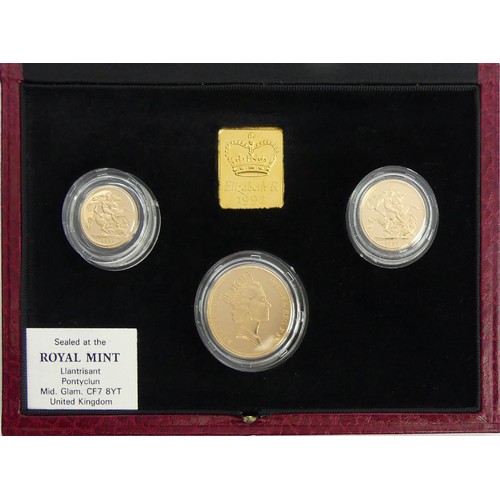 106 - UK Gold proof sovereign three coin set in presentation case. UK Postage £15.