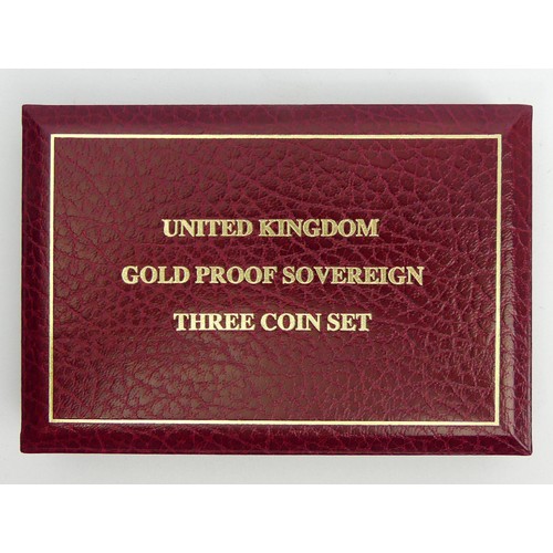 106 - UK Gold proof sovereign three coin set in presentation case. UK Postage £15.