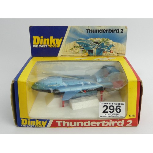 296 - Dinky Thunderbird 2 No 106 diecast toy, boxed. UK Postage £12.