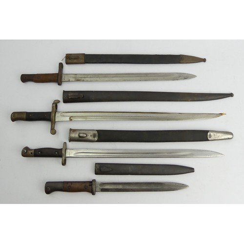 134 - An Austrian bayonet and scabbard along with two others, Austrian 61.5cm. UK Postage £16.