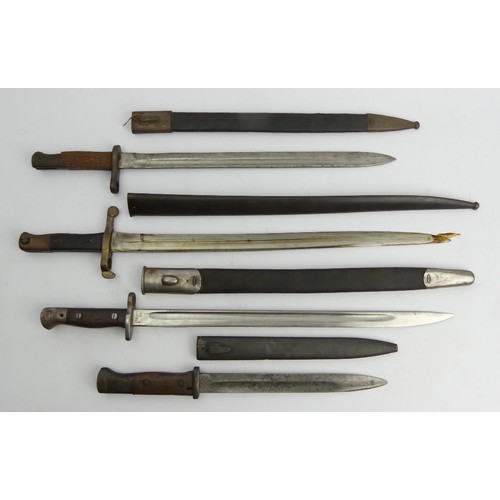 134 - An Austrian bayonet and scabbard along with two others, Austrian 61.5cm. UK Postage £16.