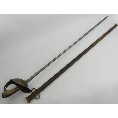 136 - A World War II cavalry sword and scabbard, 112cm. UK Postage £22.