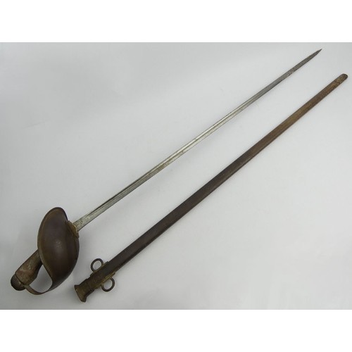 136 - A World War II cavalry sword and scabbard, 112cm. UK Postage £22.