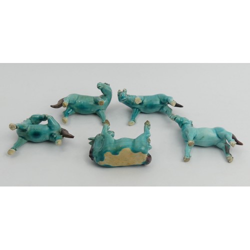 192 - Five Chinese turquoise glazed figures of horses, 9cm. UK Postage £14.