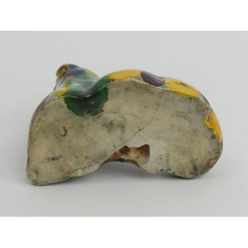 191 - Chinese yellow, green, brown and blue running glaze dog form porcelain inkwell. UK Postage £12.