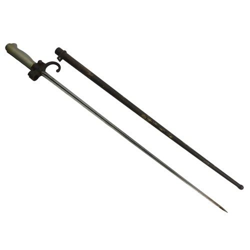 127 - Spike bayonet and scabbard for a Lebel rifle, 65cm. UK Postage £14.