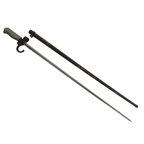 127 - Spike bayonet and scabbard for a Lebel rifle, 65cm. UK Postage £14.