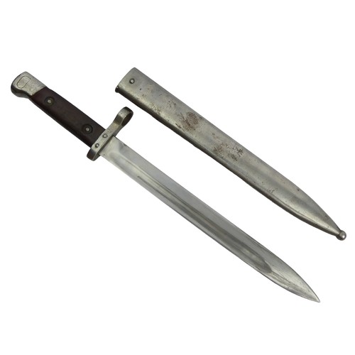 129 - World War II  bayonet and scabbard probably British, 37.5cm. UK Postage £14.