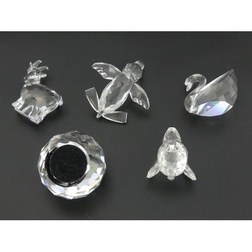 290 - Swarovski crystal rabbit, goat, seal, SCS Paperweight and a swan, all boxed, swan 38mm high. UK Post... 