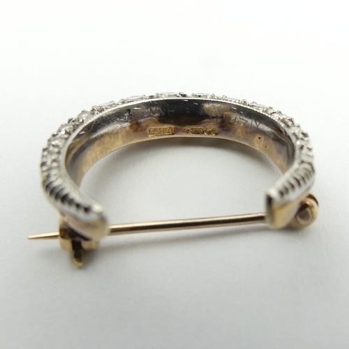 10 - 9ct gold diamond set crescent brooch, London 1969, 4.8 grams, 25mm. UK postage £12.