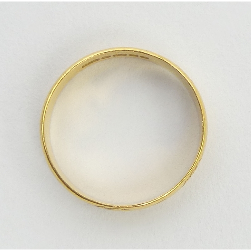 4 - Vintage 22ct gold patterned wedding ring, Birm.1965, 3.3grams, 4.9mm, size P. UK postage £12