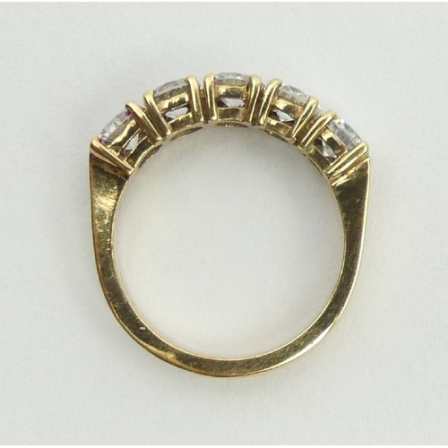 6 - 9ct gold five stone ring, 3.5 grams, 4.6mm, size K. UK postage £12.