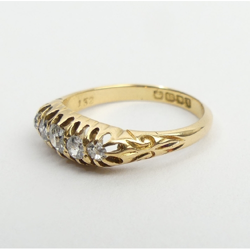 25 - Edwardian 18ct gold five stone diamond ring, London 1906, 2.9 grams, 5.6mm, size M1/2. UK postage £1... 