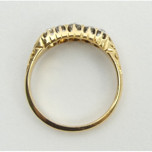 25 - Edwardian 18ct gold five stone diamond ring, London 1906, 2.9 grams, 5.6mm, size M1/2. UK postage £1... 