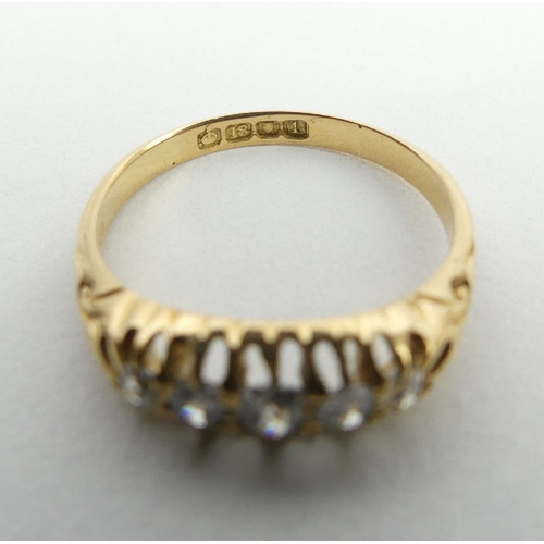 25 - Edwardian 18ct gold five stone diamond ring, London 1906, 2.9 grams, 5.6mm, size M1/2. UK postage £1... 