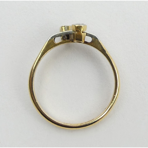 30 - 18ct gold and platinum diamond two stone ring, 2.1 grams, 7.3mm, size L. UK postage £12.